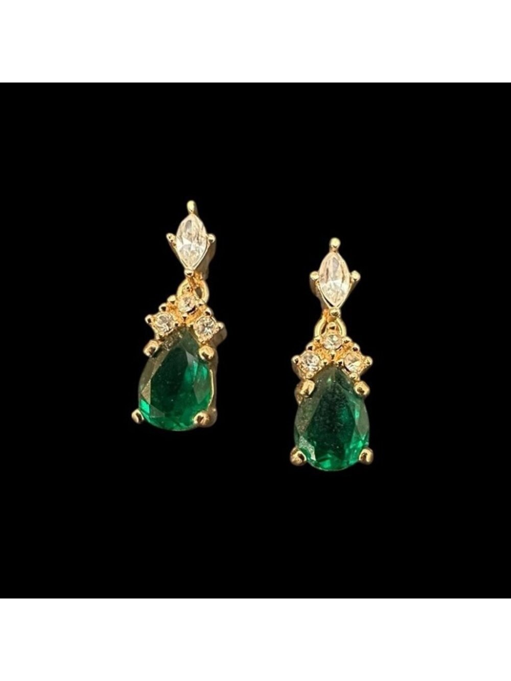 Vintage Christian Dior Faux Green Emerald Earrings Rhinestone Teardrop Dangle